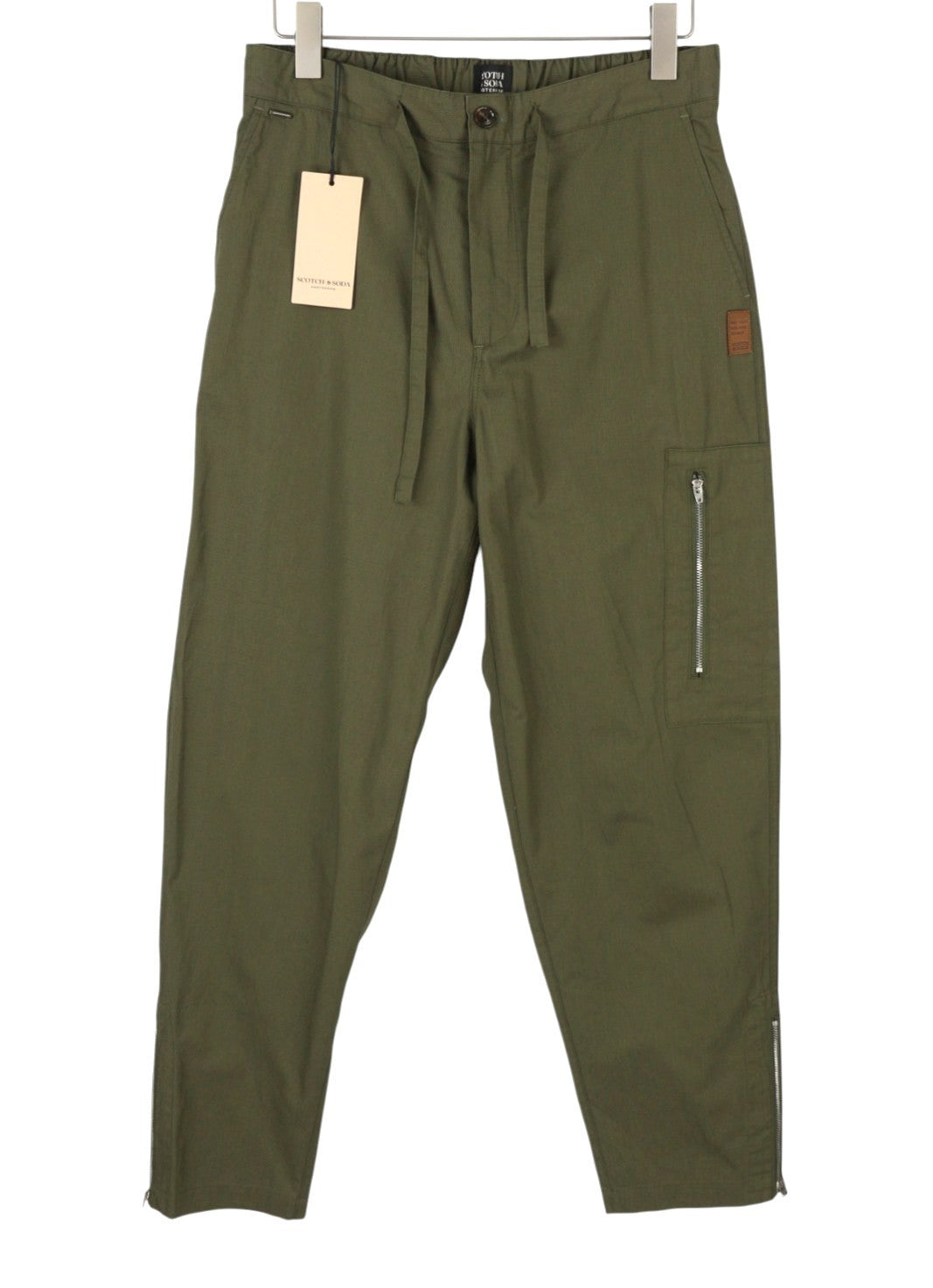 SCOTCH & SODA Men Trousers W33/L29 Green Elastic Drawstring Waist Zip Hems
