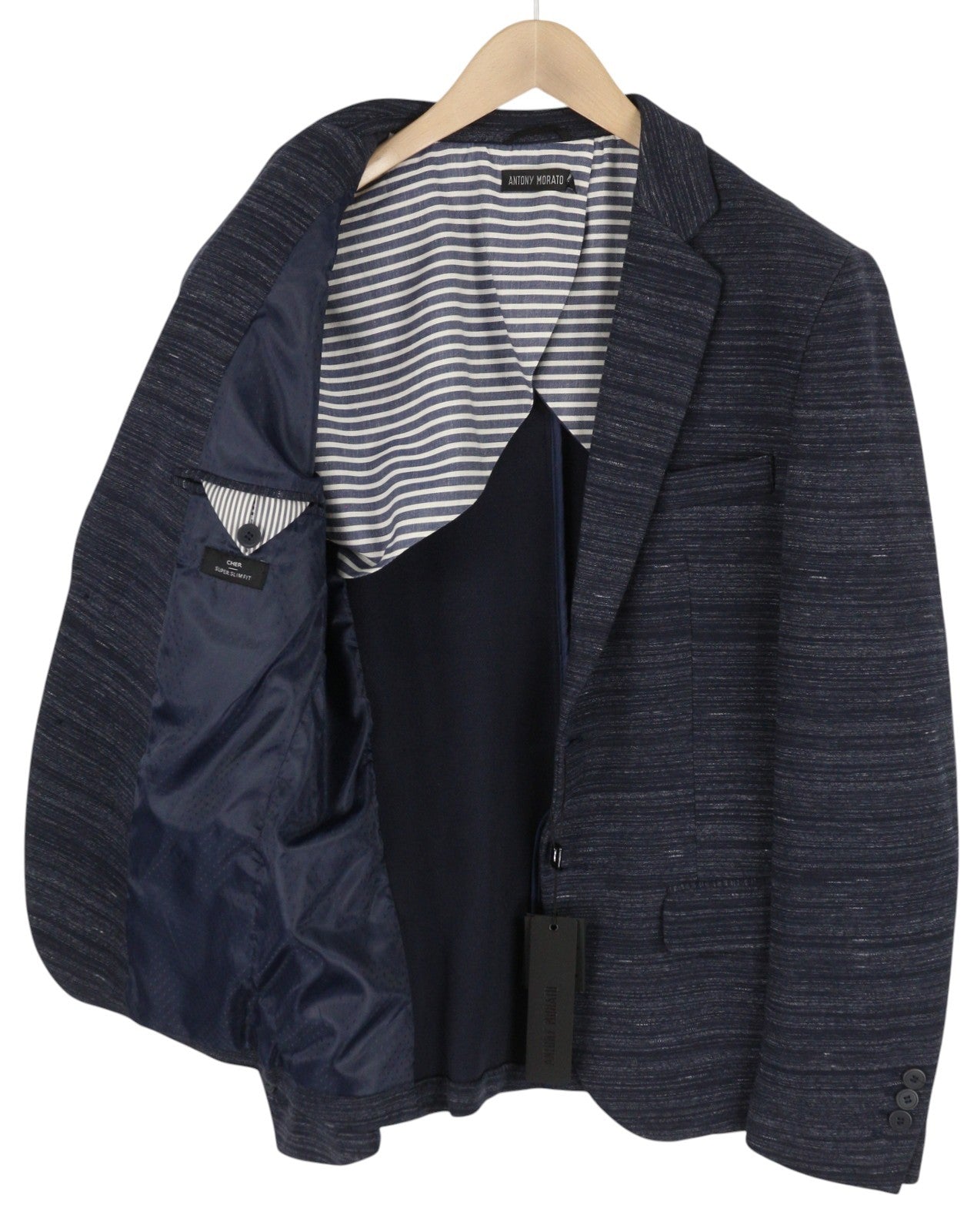 ANTONY MORATO Men Blazer M Blue Super Slim Half Lined Notch Button