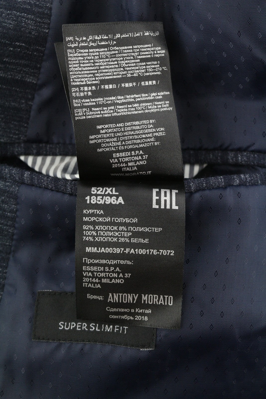 ANTONY MORATO Men Blazer XL Blue Super Slim Half Lined Notch Button