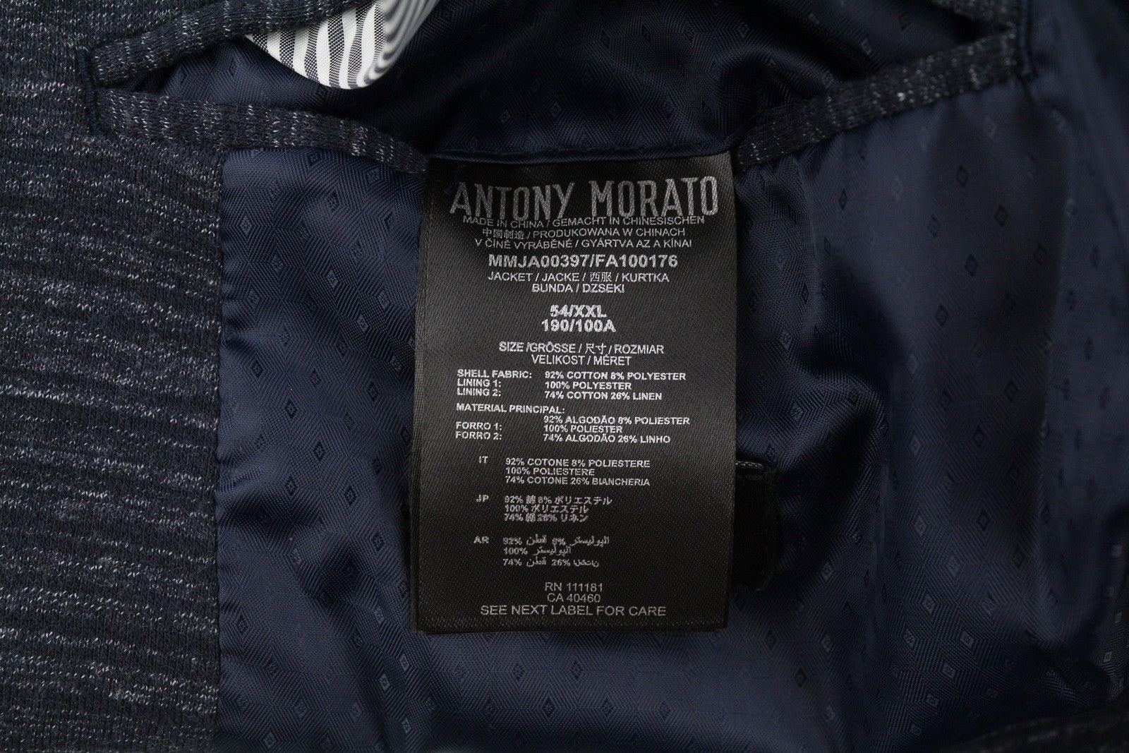 ANTONY MORATO Men Blazer 2XL Blue Super Slim Half Lined Single Button