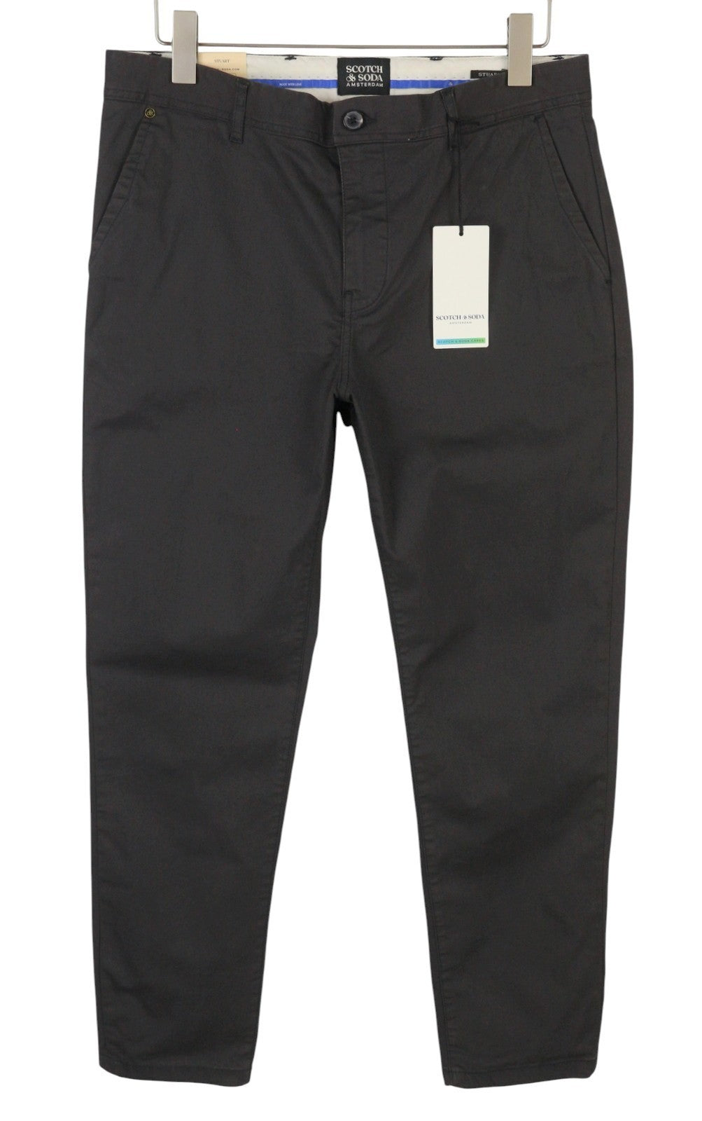 SCOTCH & SODA Stuart Men Trousers W32/L32 Grey Regular Slim Fit Zip Fly