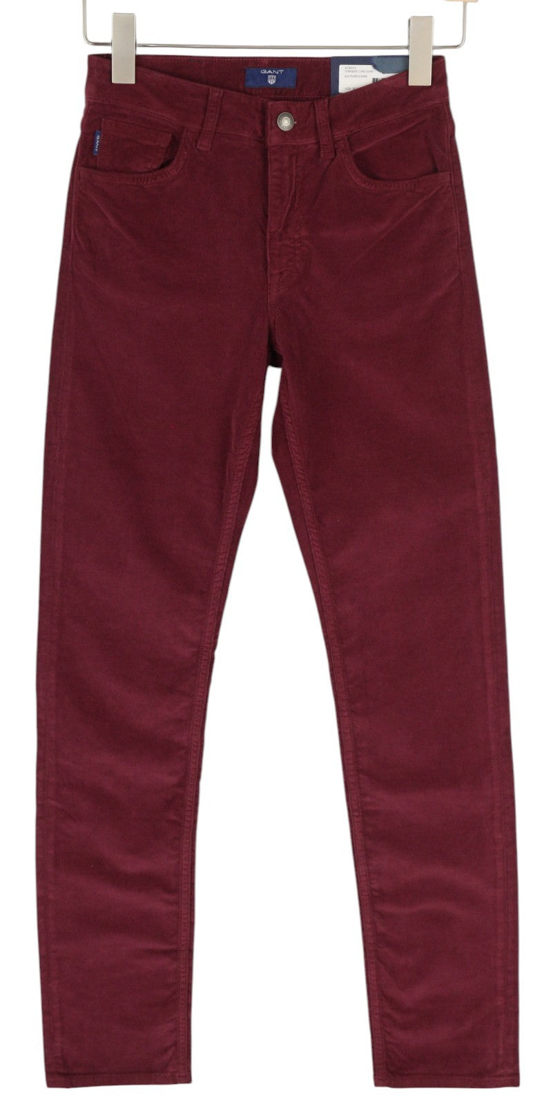 GANT Straight Cord Women Trousers W26/34 Burgundy Slim Zip Pockets Casual