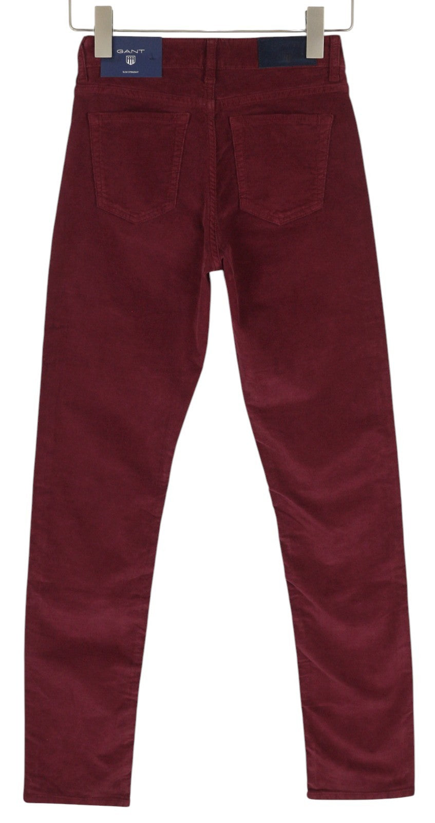 GANT Straight Cord Women Trousers W26/34 Burgundy Slim Zip Pockets Casual