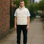 CALVIN KLEIN Men Waistcoat L White Quilted Padded Zip RRP179