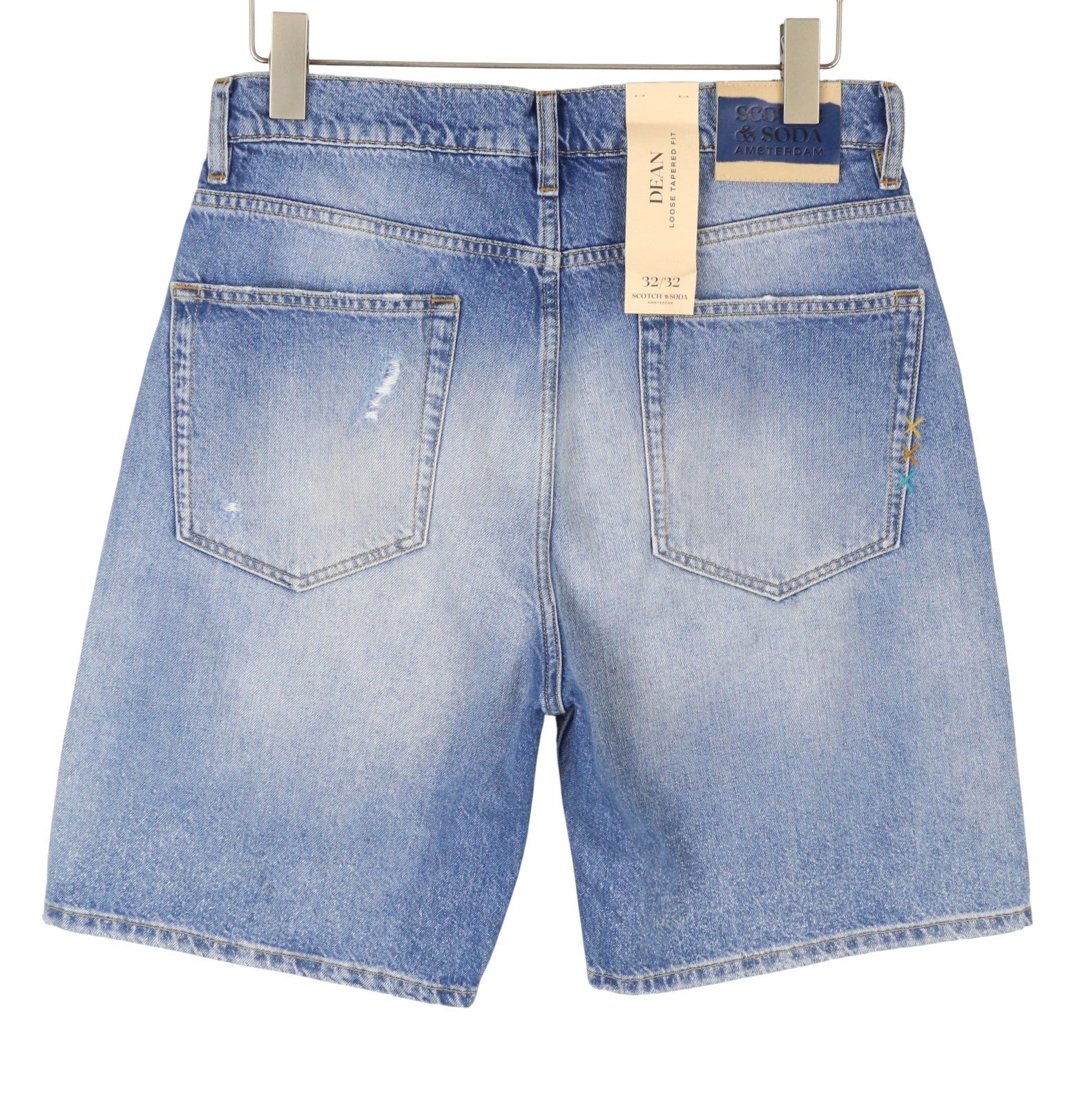 SCOTCH & SODA Dean Men Shorts W32 Denim Blue Faded Distress Loose Tapered Fit