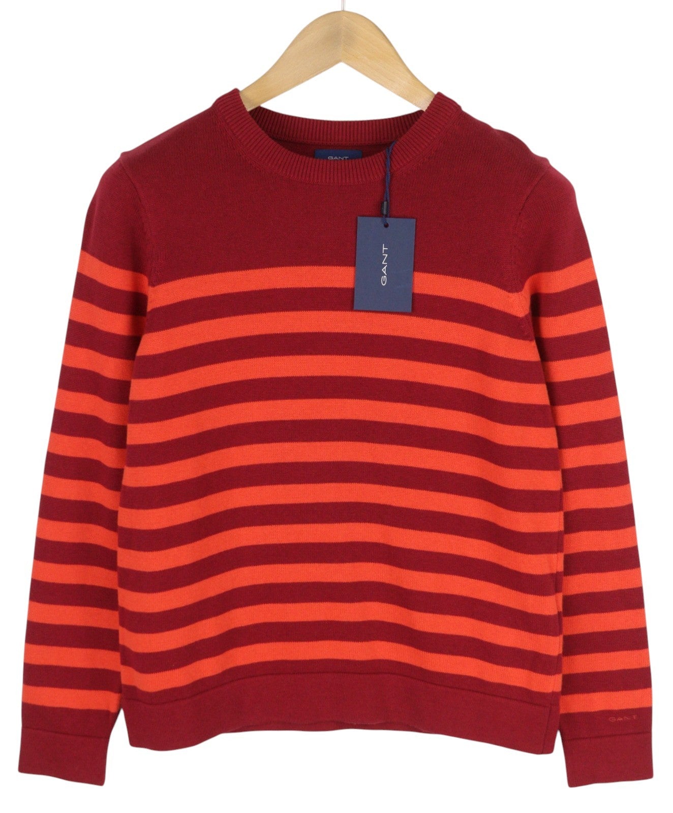 GANT Striped Cotton Crew Women Jumper XS Red Tight Knit Pullover