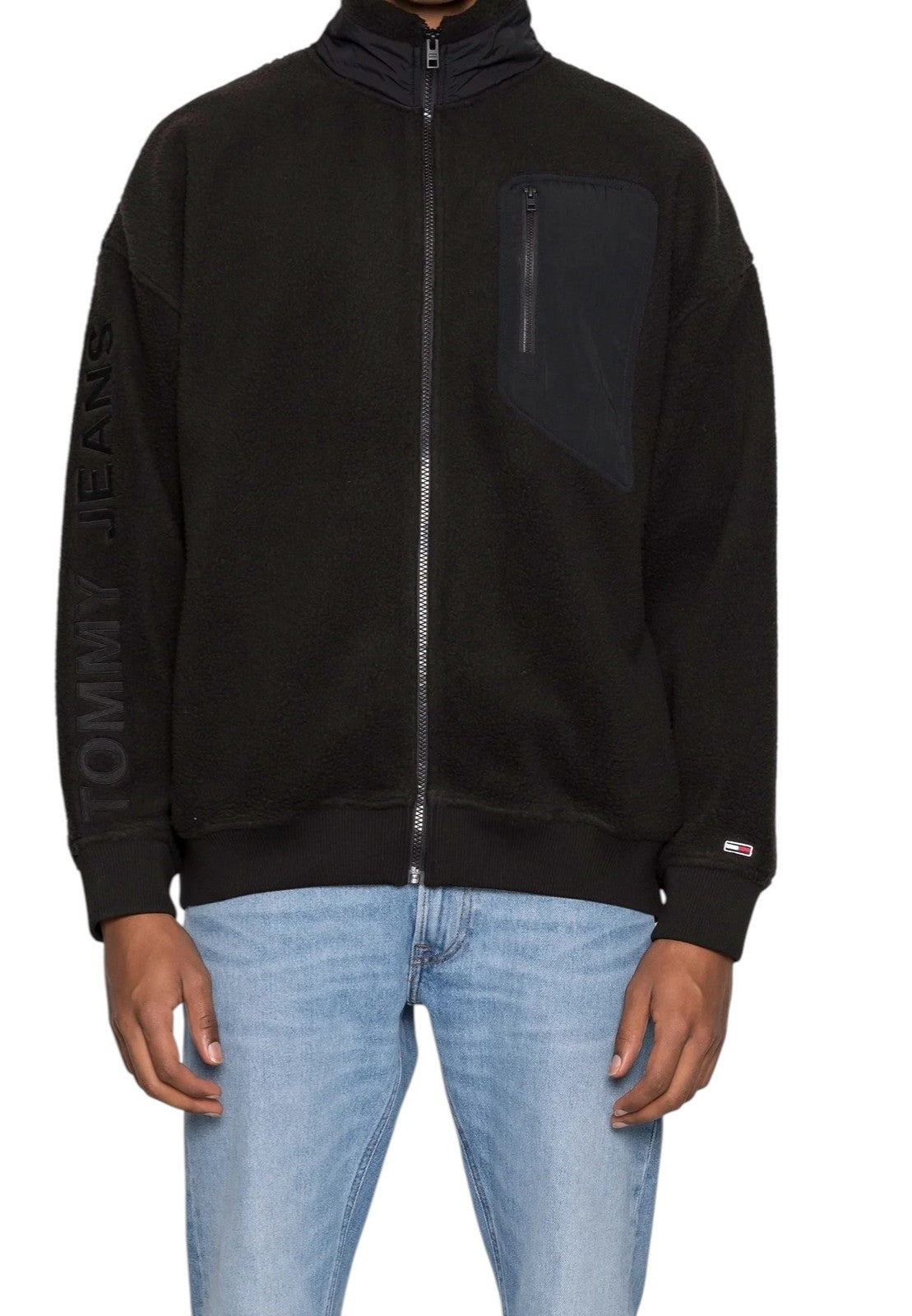 TOMMY HILFIGER Tjm Polar Zip Men Sweatshirt XL Black Fleece Oversized