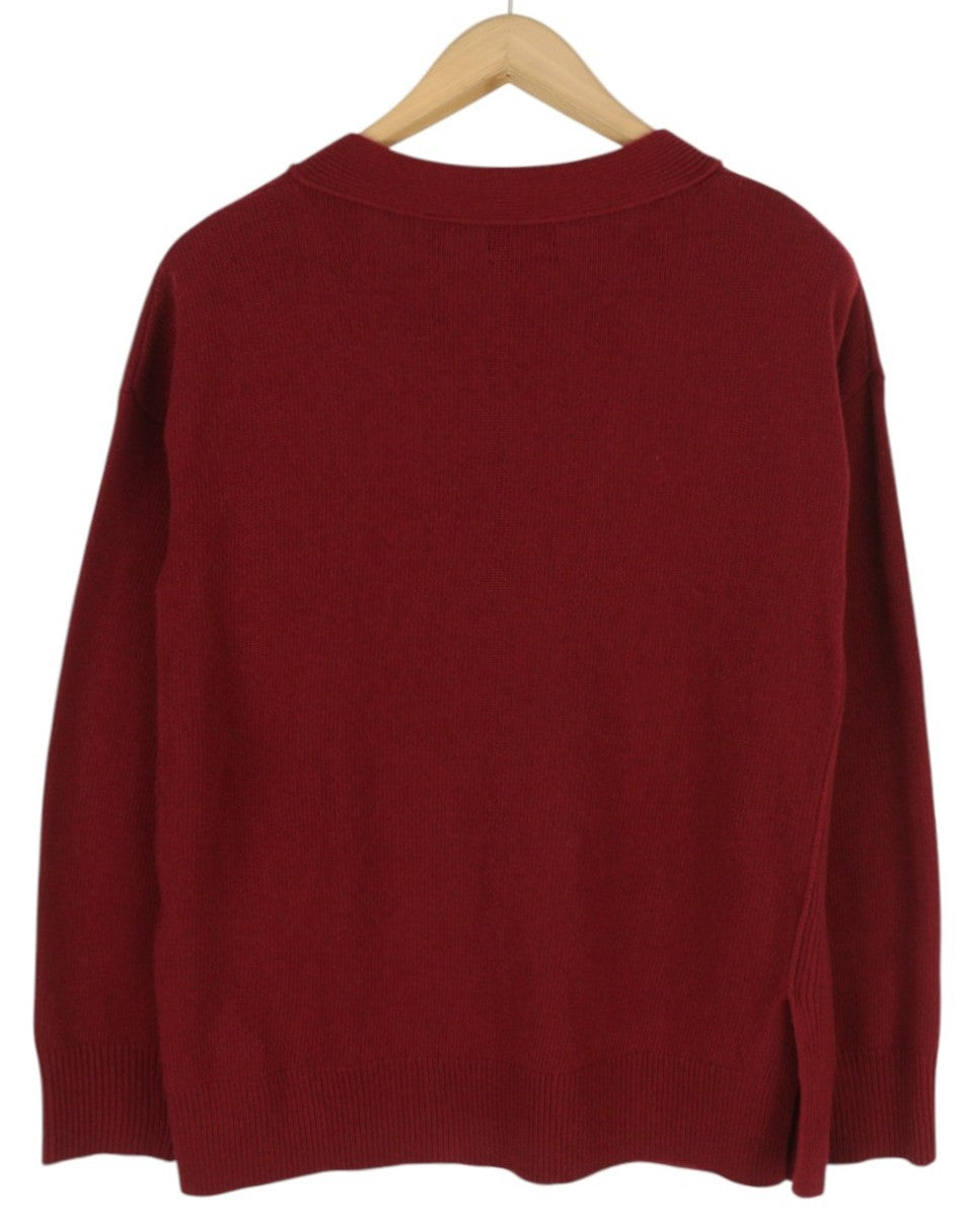 GANT Lambswool Cashmere V-Neck Women Jumper S Burgundy Knit Pullover