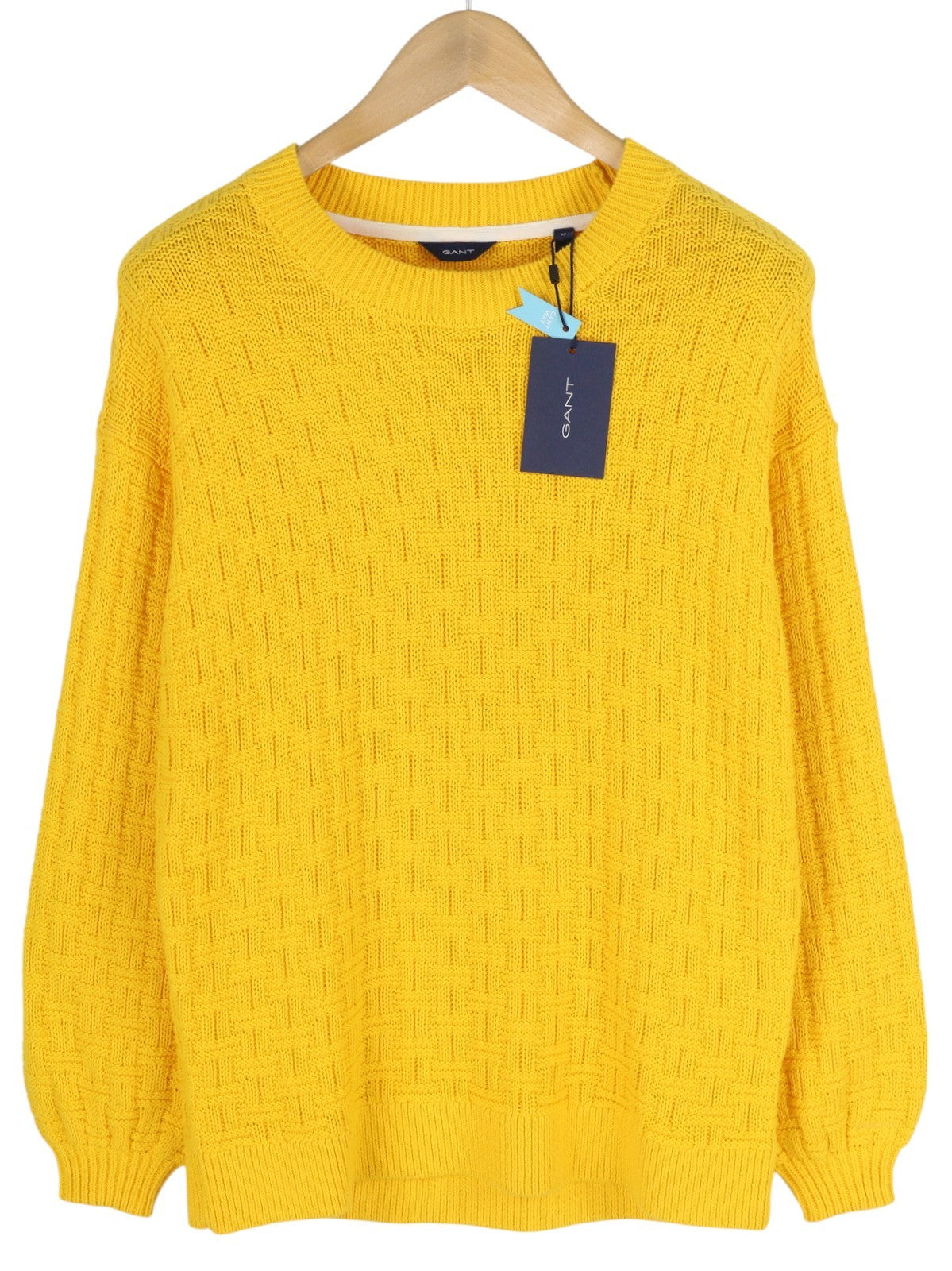 GANT Signature Textured C-Neck Women Jumper M Yellow Knit Pullover