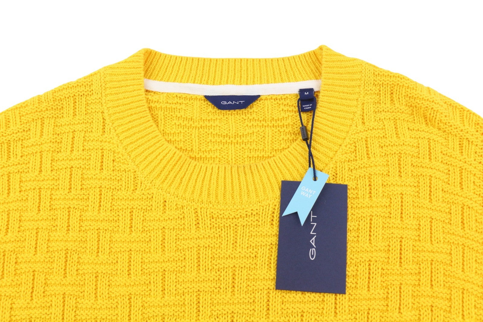 GANT Signature Textured C-Neck Women Jumper M Yellow Knit Pullover