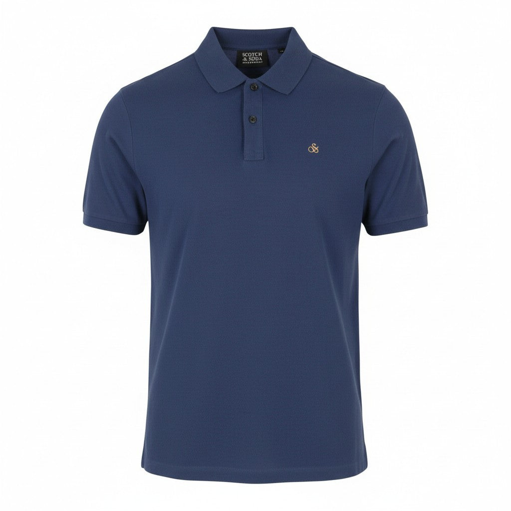 SCOTCH & SODA Men Polos M Dark Blue Half Button Embroidered Short Sleeved