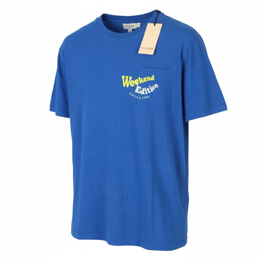 SCOTCH & SODA Men T-Shirt M Blue Cotton Linen Tricot Crew Neck Short Sleeved