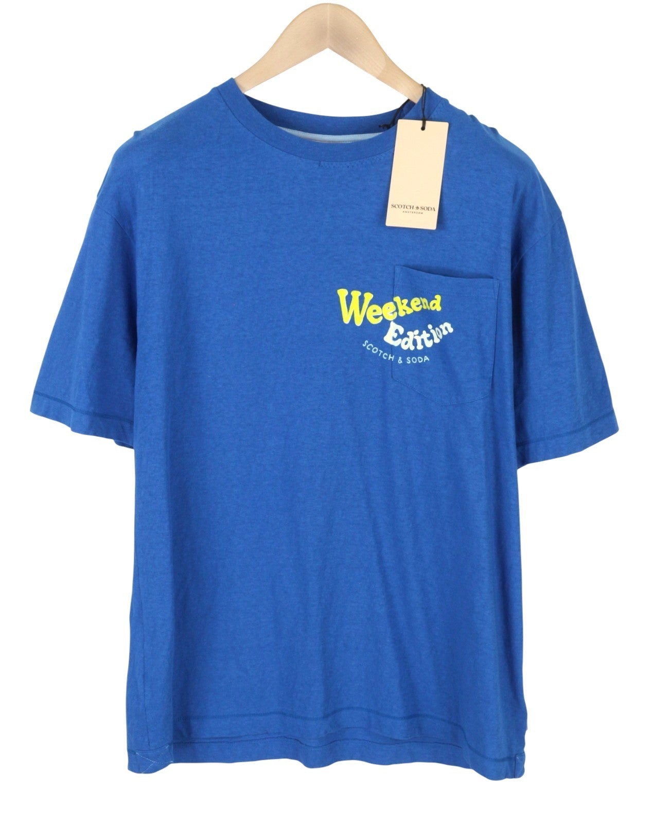 SCOTCH & SODA Men T-Shirt M Blue Cotton Linen Tricot Crew Neck Short Sleeved