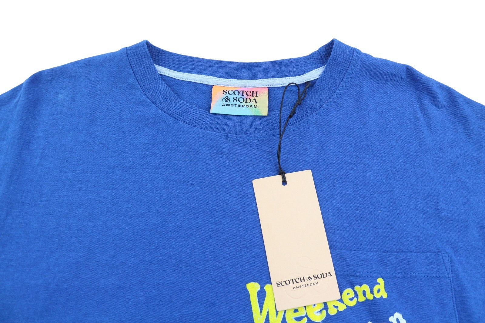 SCOTCH & SODA Men T-Shirt M Blue Cotton Linen Tricot Crew Neck Short Sleeved