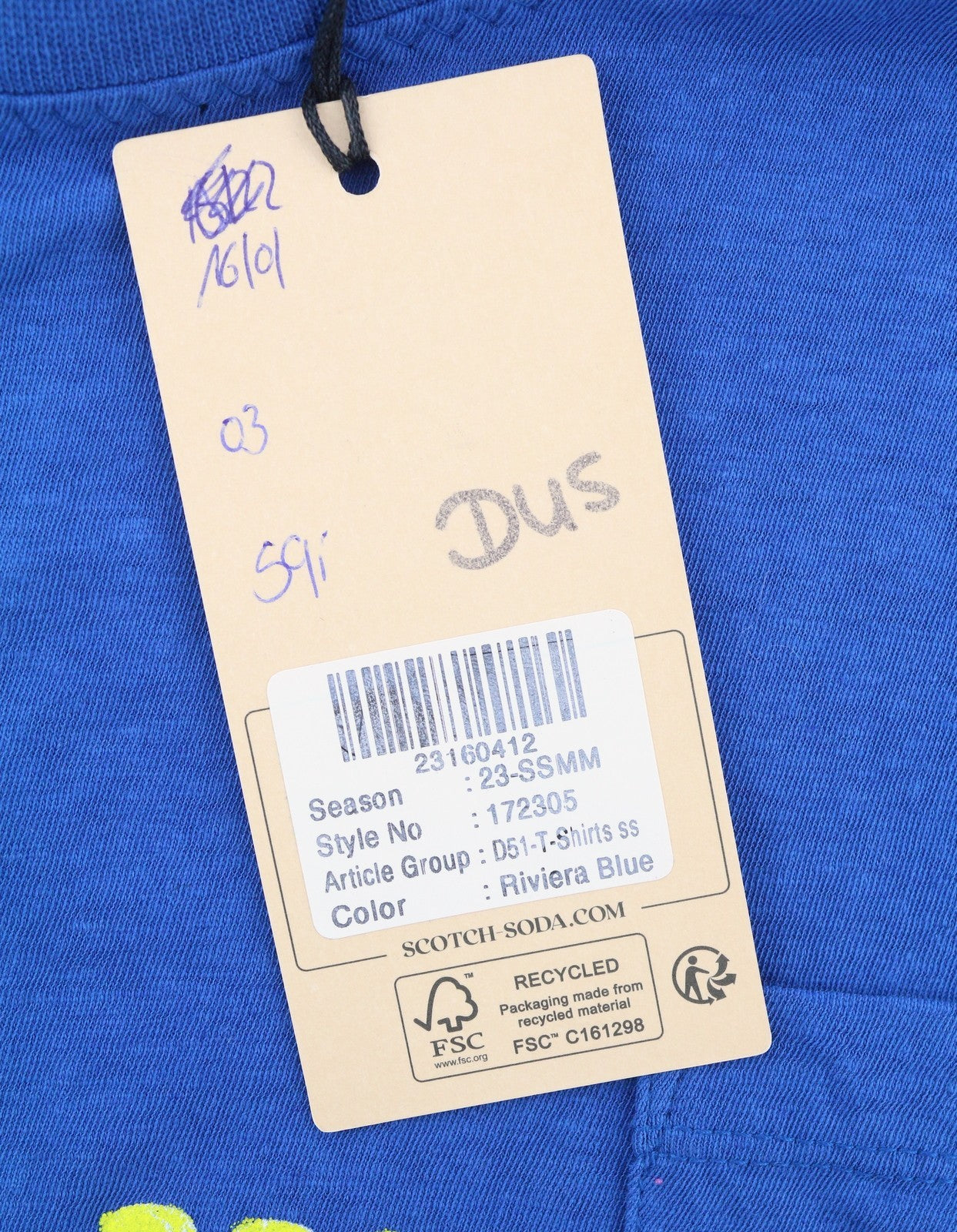 SCOTCH & SODA Men T-Shirt M Blue Cotton Linen Tricot Crew Neck Short Sleeved