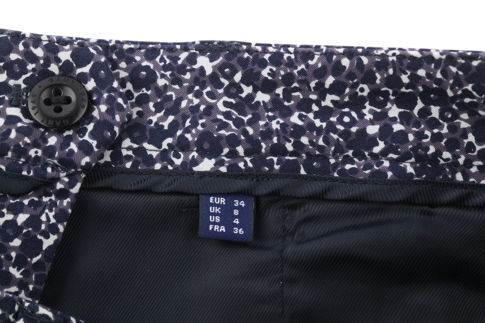 GANT Floral Camo Cropped Slack Women Trousers EU34 Blue Slim Zip Fly
