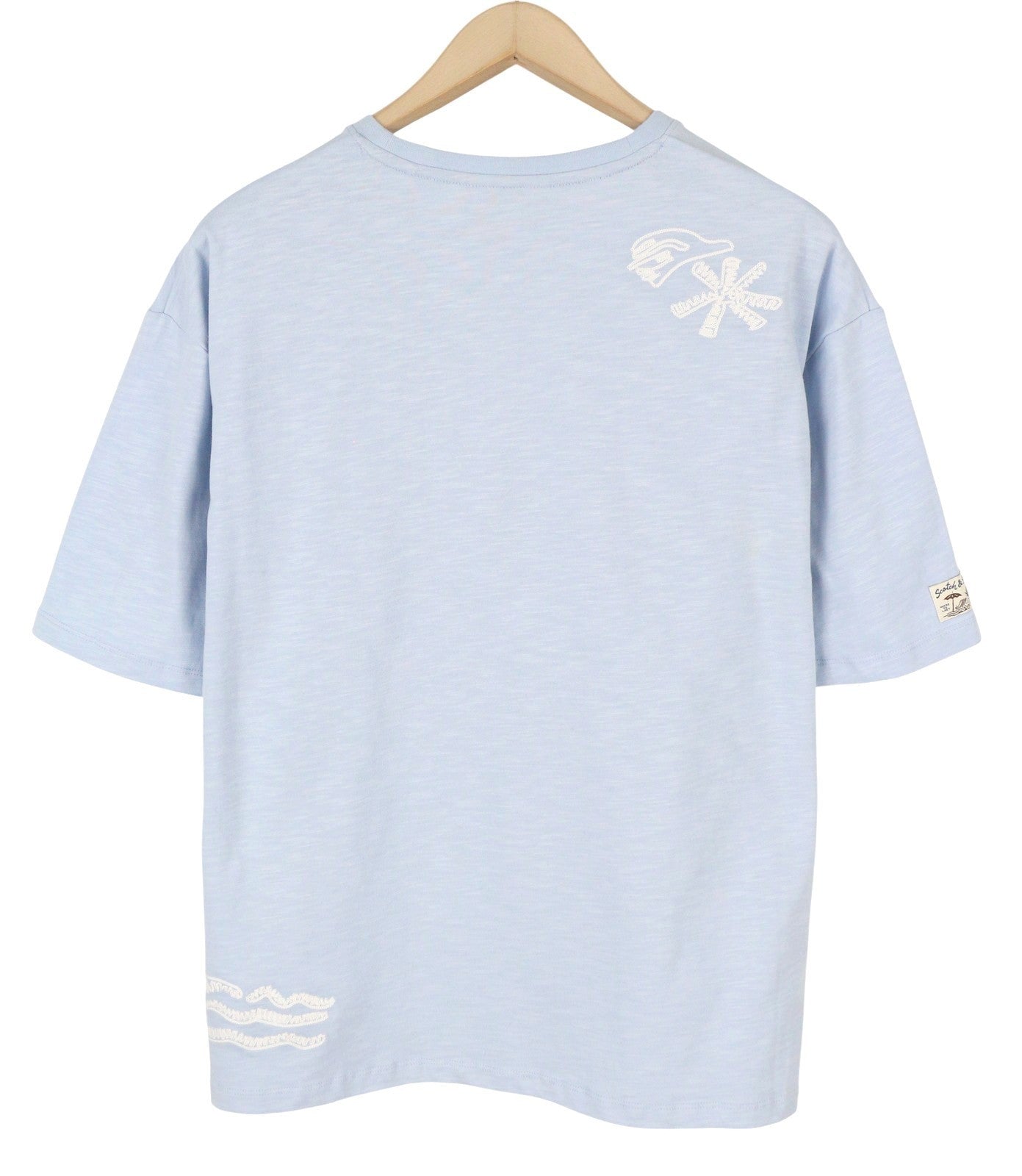 SCOTCH & SODA Men T-Shirt M Blue Melange Cotton Embroidered Tricot Short Sleeve