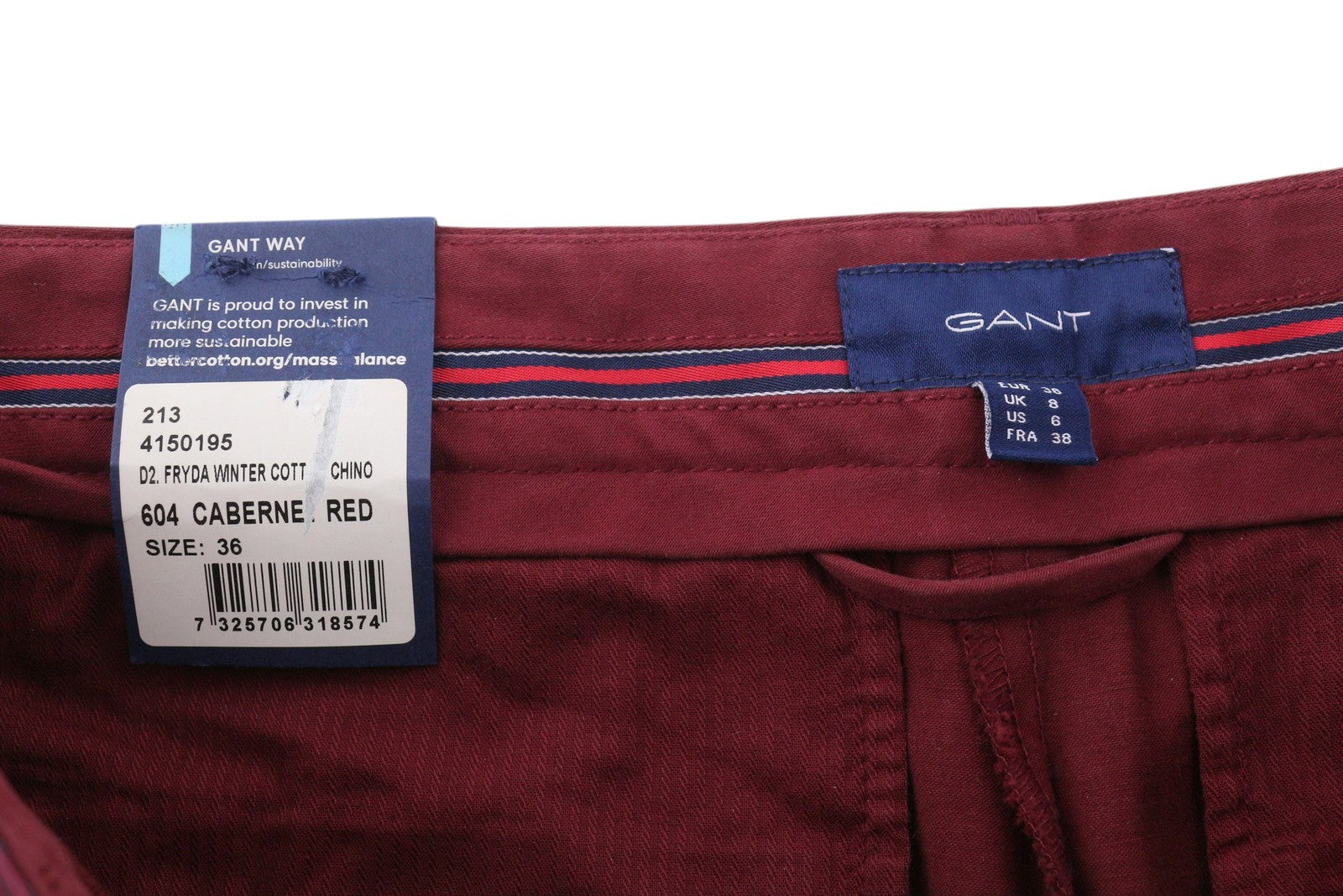 GANT Fryda Women Trousers EU36 Red Slim Mid Rise Zip Ankle Logo