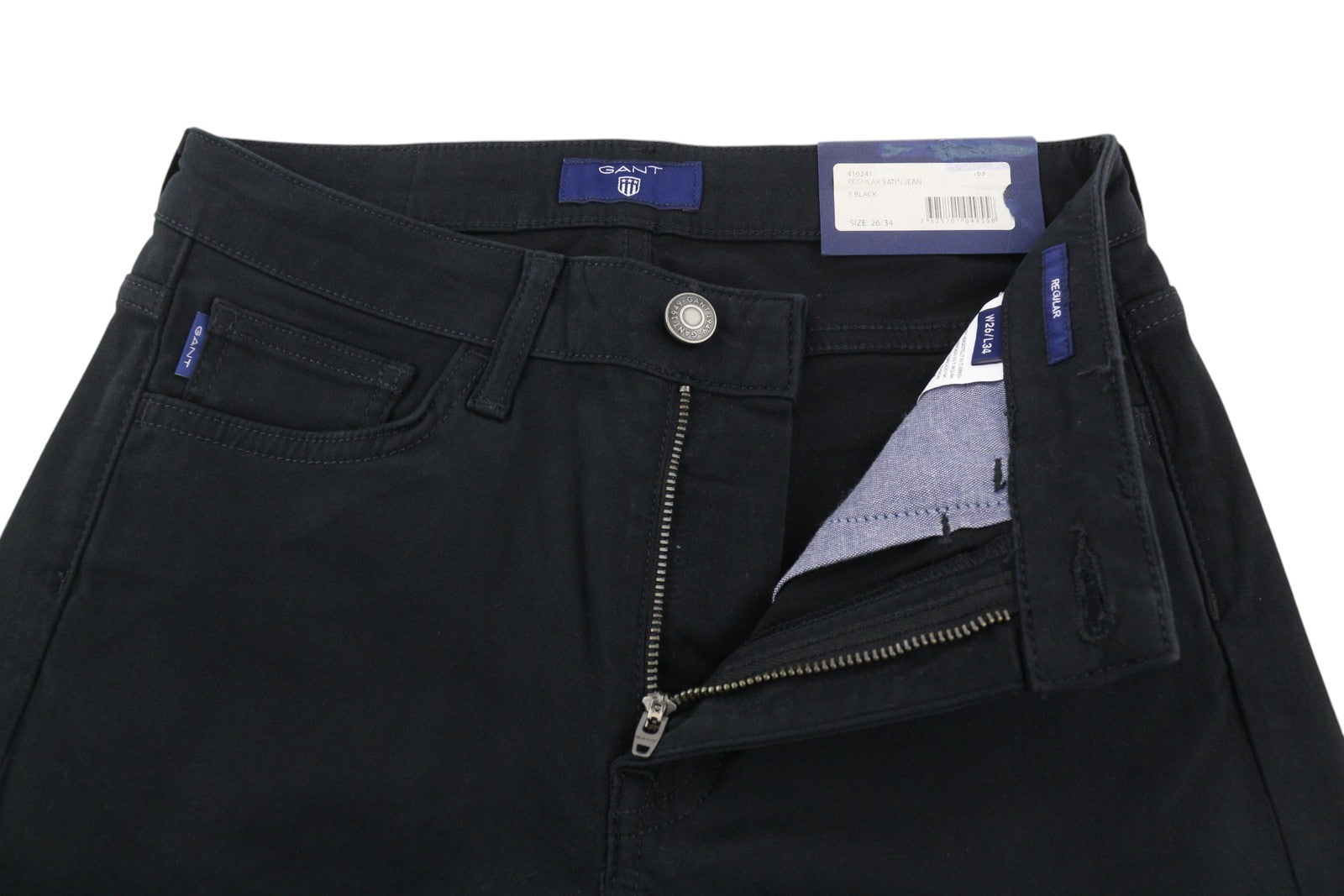 GANT Regular Satin Women Trousers W26/L34 Black Flat Zip Casual