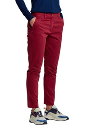 GANT Fryda Women Trousers EU38 Red Slim Mid Rise Zip Ankle Logo