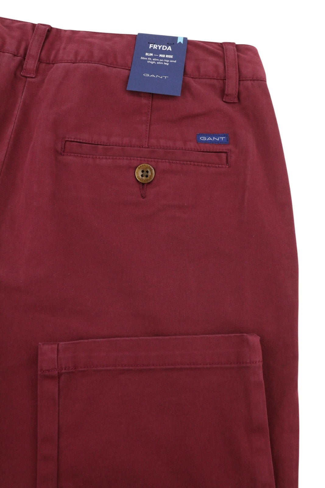 GANT Fryda Women Trousers EU38 Red Slim Mid Rise Zip Ankle Logo