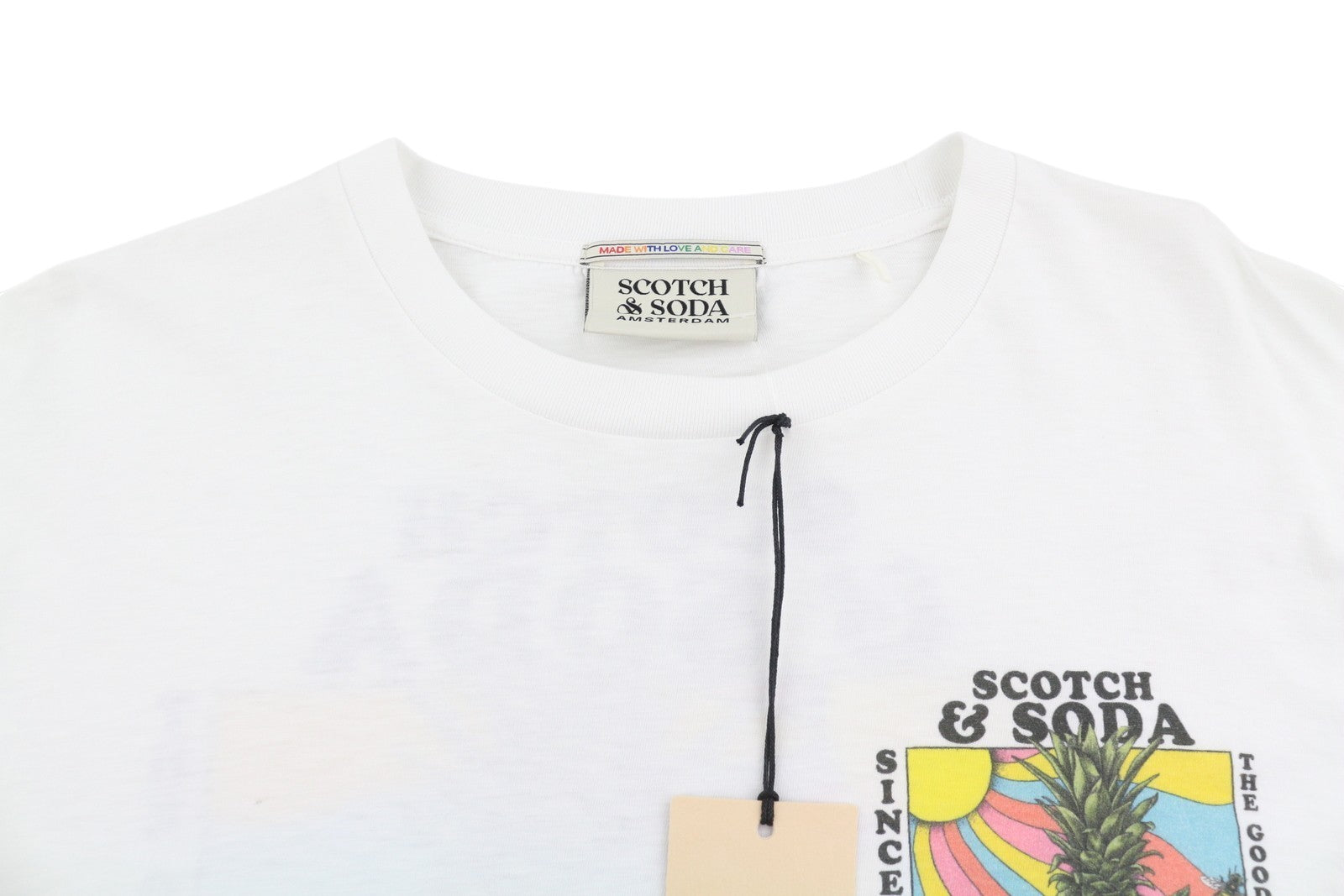 SCOTCH & SODA Men T-Shirt L White Cotton Tricot Crew Neck Short Sleeved