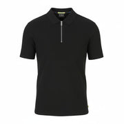 SCOTCH & SODA Men Polos L Black Textured Cotton Half Zip Short Sleeved