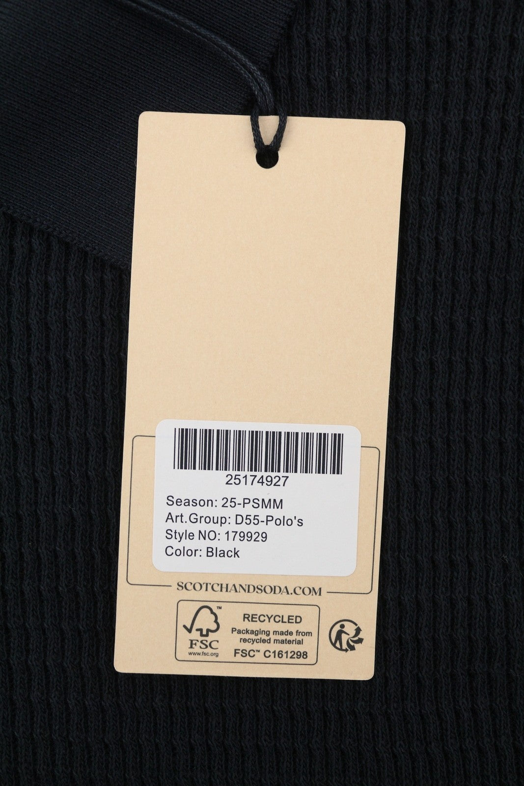 SCOTCH & SODA Men Polos L Black Textured Cotton Half Zip Short Sleeved