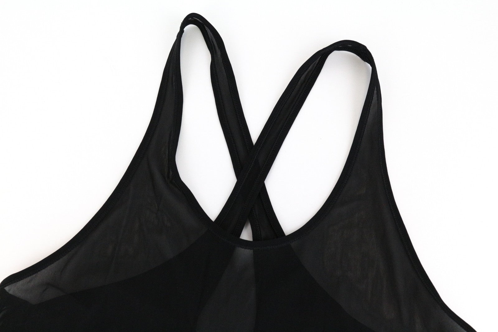 SWEATY BETTY moteriški marškinėliai ~S juodi permatomi, lengvi sportiniai marškinėliai su kryželiu nugaroje 