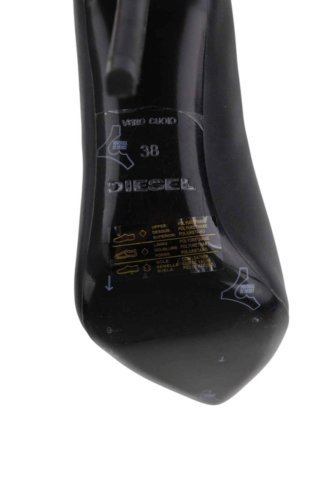 DIESEL D-Yucca Ab moteriški bateliai, juodi, dengti aukštakulniai, smaili noselė, EU38, RRP 300 €