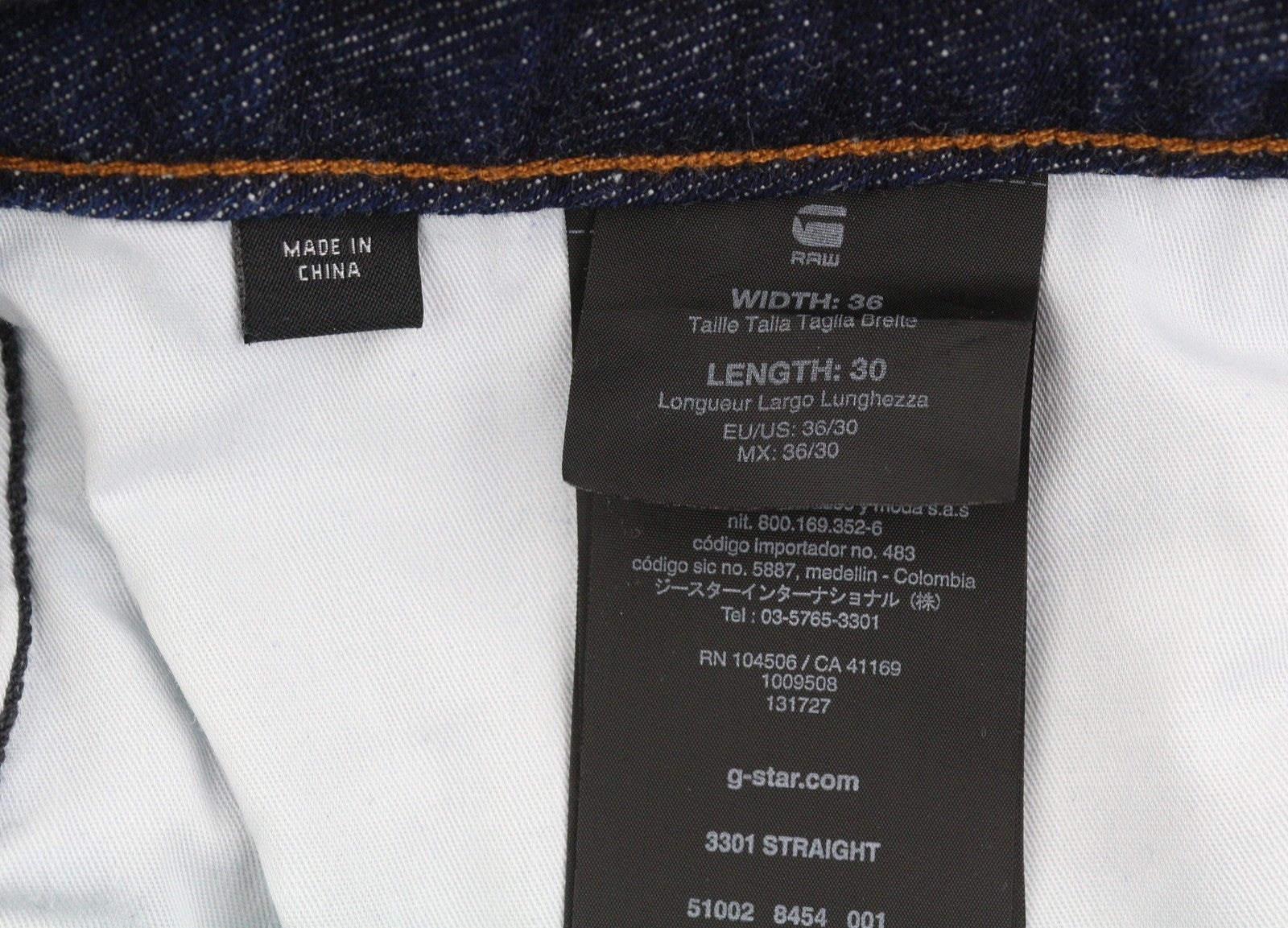 G-STAR 3301 Straight Men Jeans W36 Dark Blue Button Fly Denim