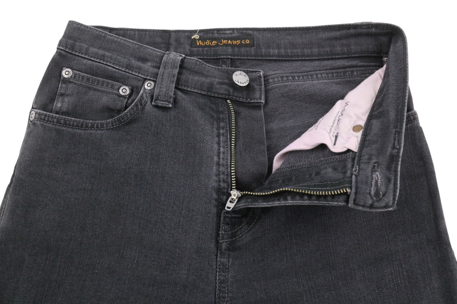 NUDIE JEANS Pipe Len Monolith Women Jeans W26/L32 Dark Grey Skinny Stretch Denim