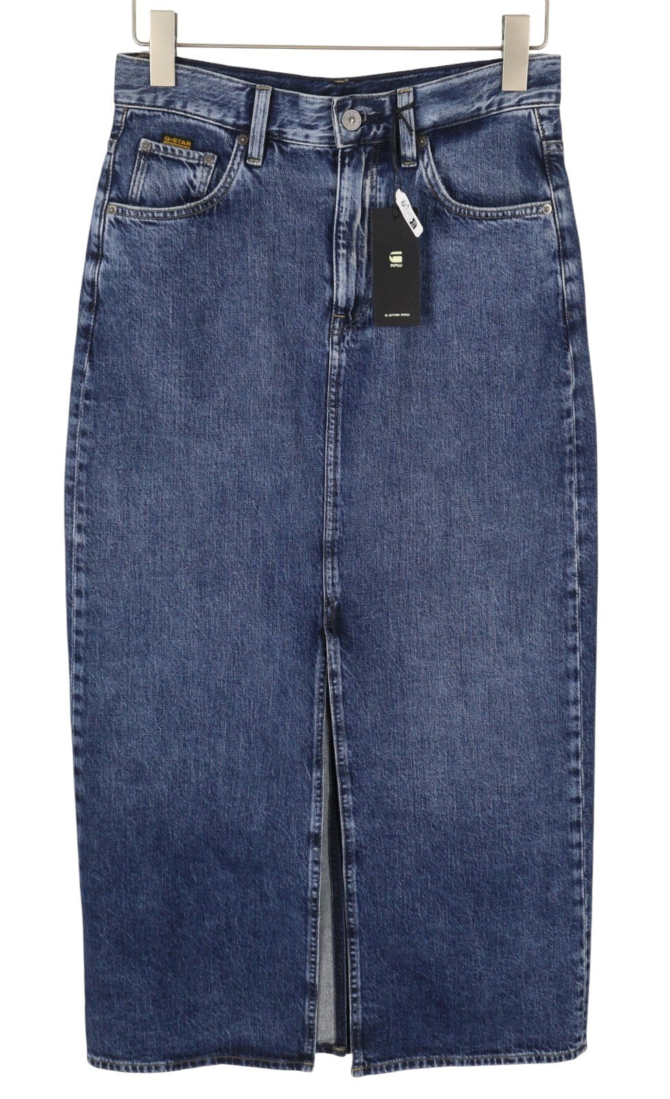 G-STAR Viktoria Long Women Skirt W27 Denim Blue Faded High Waist Split RRP129