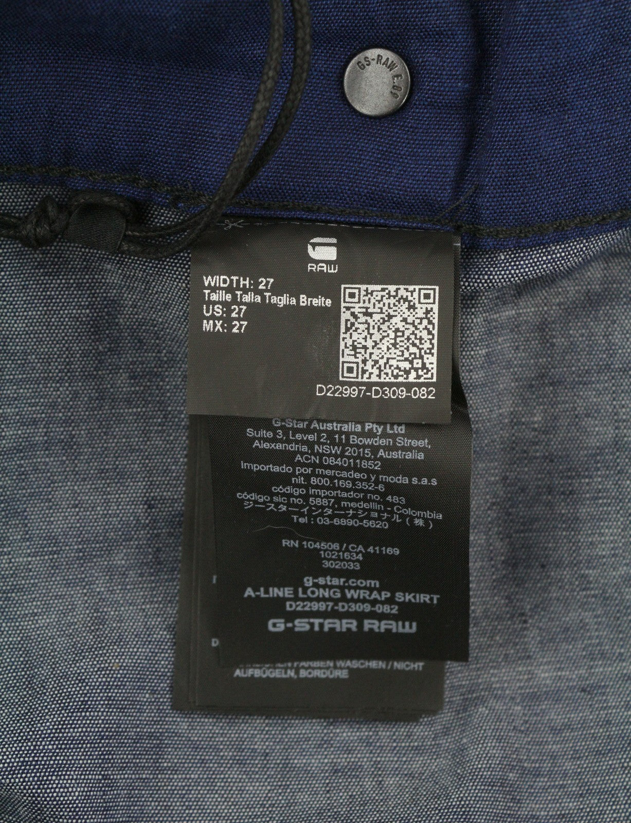 G-STAR A-Line Long Wrap Women Skirt W27 Dark Blue Organic Maxi Length RRP159