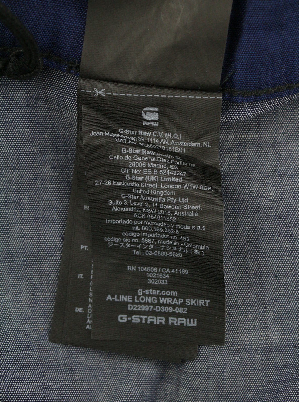 G-STAR A-Line Long Wrap Women Skirt W27 Dark Blue Organic Maxi Length RRP159