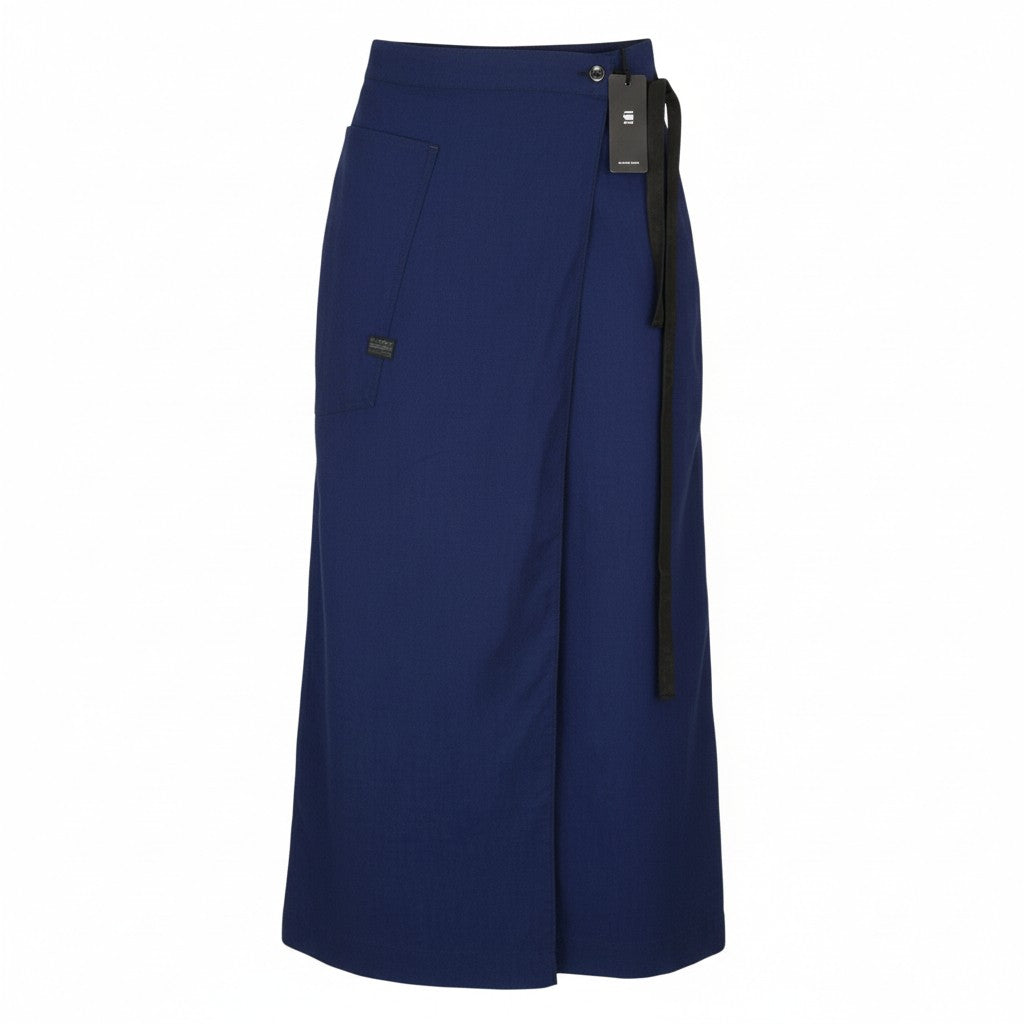 G-STAR A-Line Long Wrap Women Skirt W27 Dark Blue Organic Maxi Length RRP159