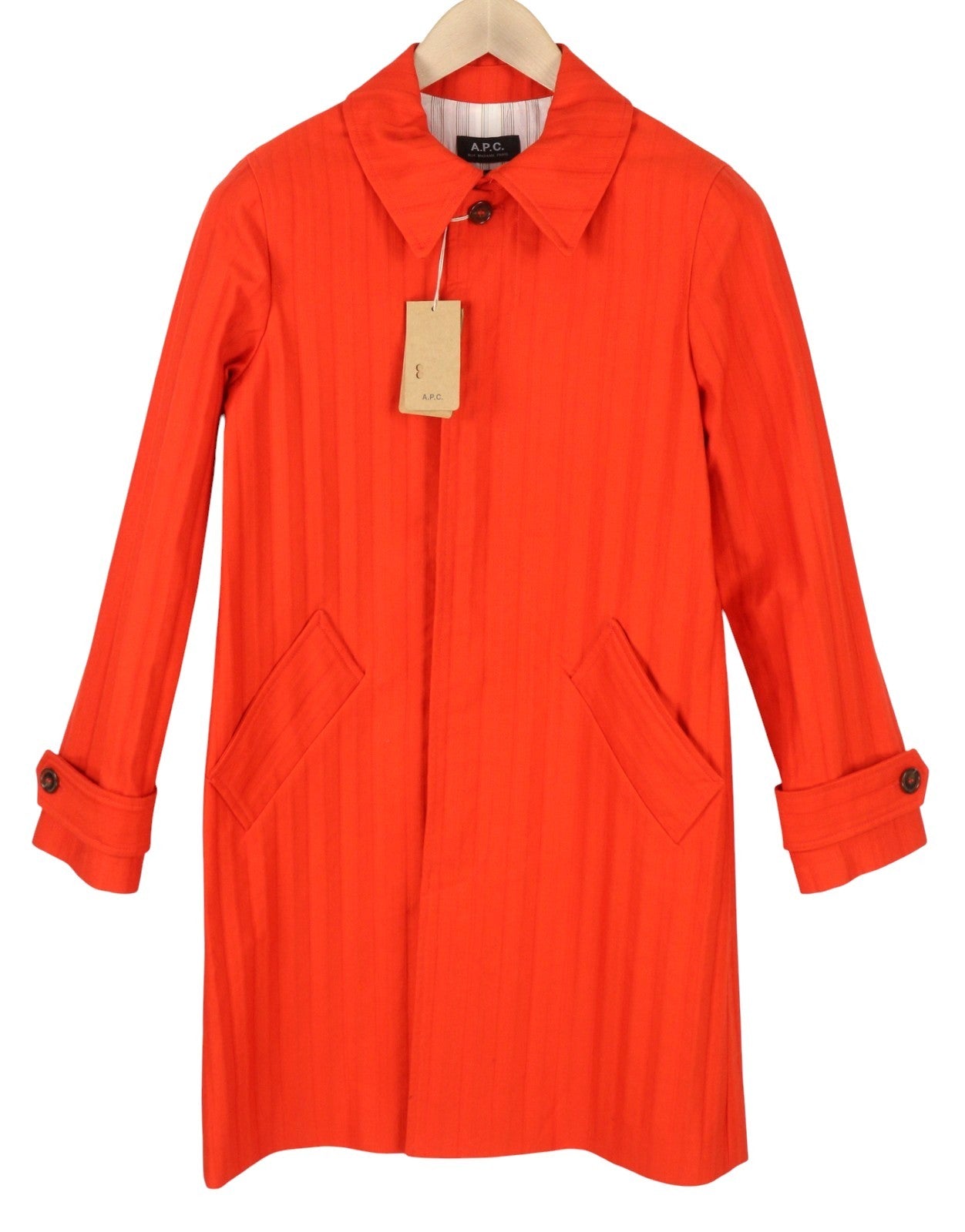 A.P.C. Max Dinard Women Coat 34 XS Orange Pinstriped Hidden Button Mid RRP650
