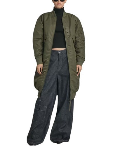 G-STAR Long Bomber Women Jacket L Khaki Green Padded Oversized Mid-Length RRP296