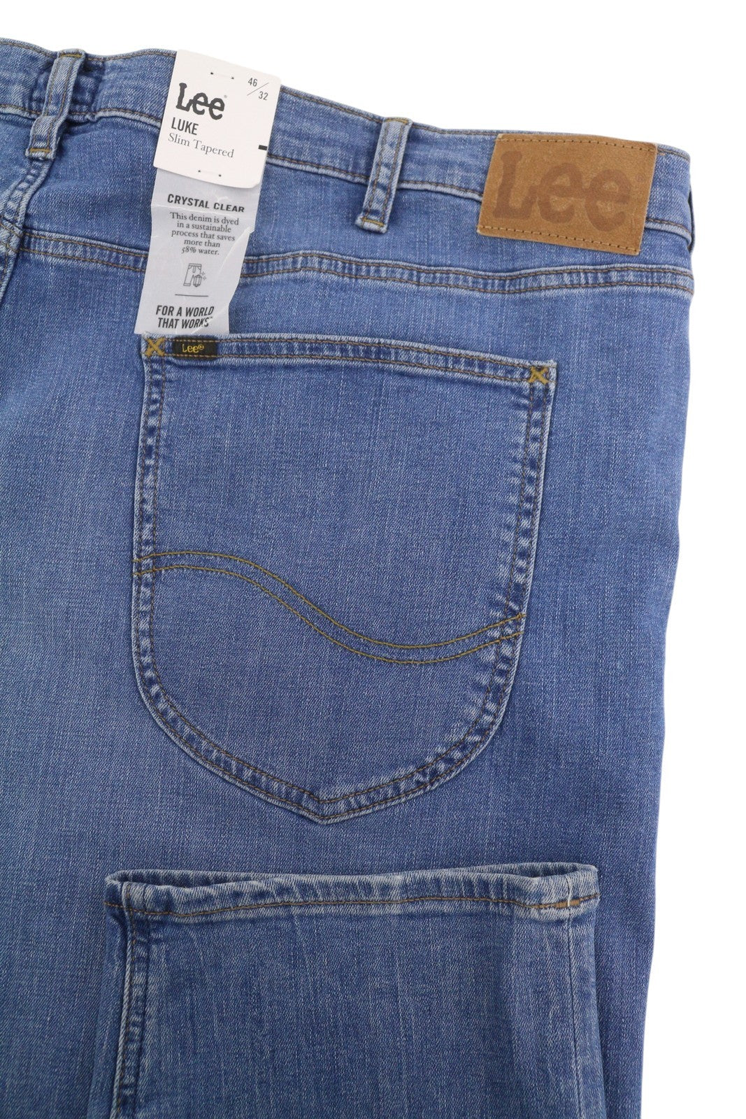 LEE Luke Men Jeans W46/L32 Blue Whiskers Faded Slim Tapered Fit Denim