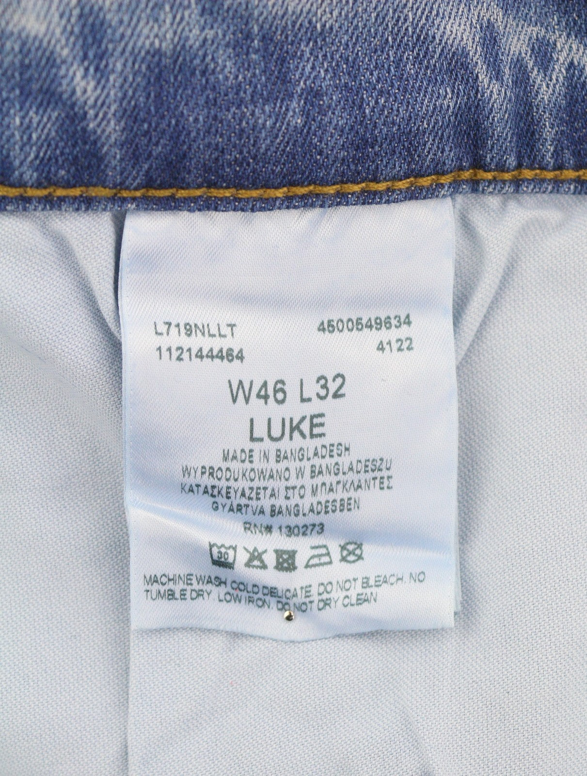 LEE Luke Men Jeans W46/L32 Blue Whiskers Faded Slim Tapered Fit Denim