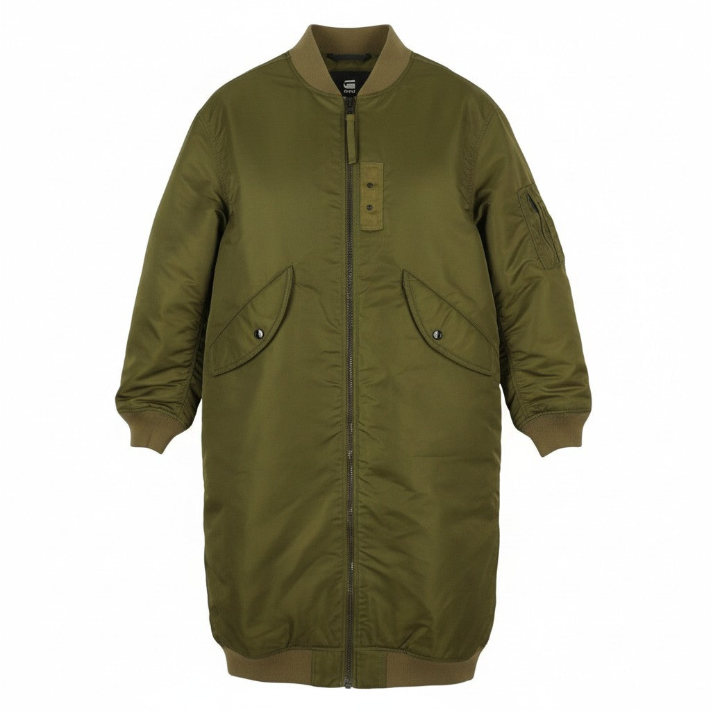 G-STAR Long Bomber Women Jacket S Khaki Green Padded Oversized Mid-Length RRP296