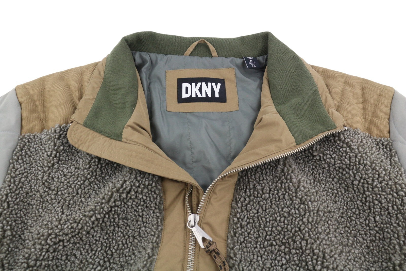 DKNY Men Jacket XL Grey High Neck Padded Quilted Sherpa Bomber RRP249