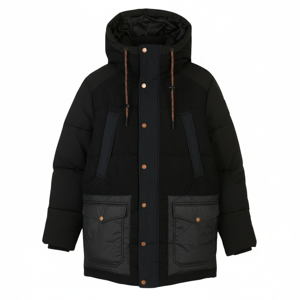 SCOTCH & SODA Arza Men Jacket S Black Padded Mixed Media Quilted Parka RRP389