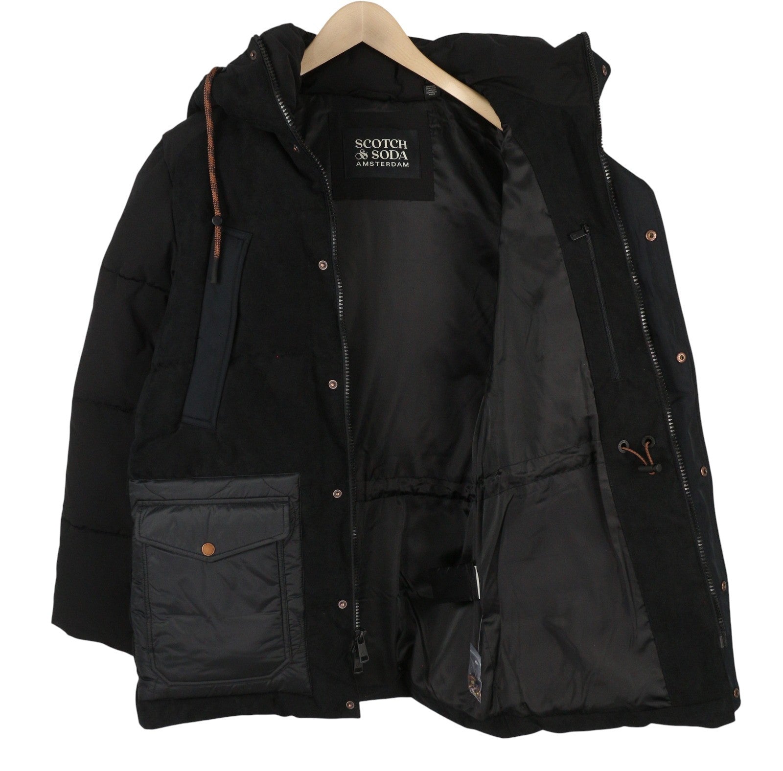 SCOTCH & SODA Arza Men Jacket S Black Padded Mixed Media Quilted Parka RRP389