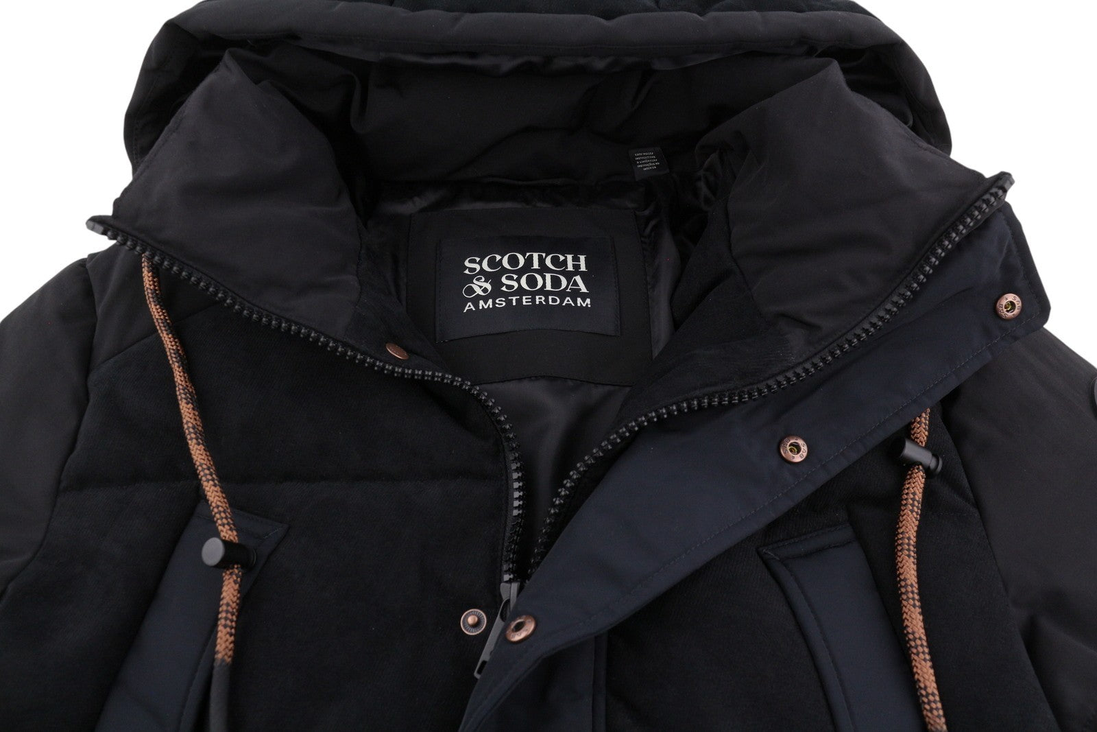 SCOTCH & SODA Arza Men Jacket S Black Padded Mixed Media Quilted Parka RRP389