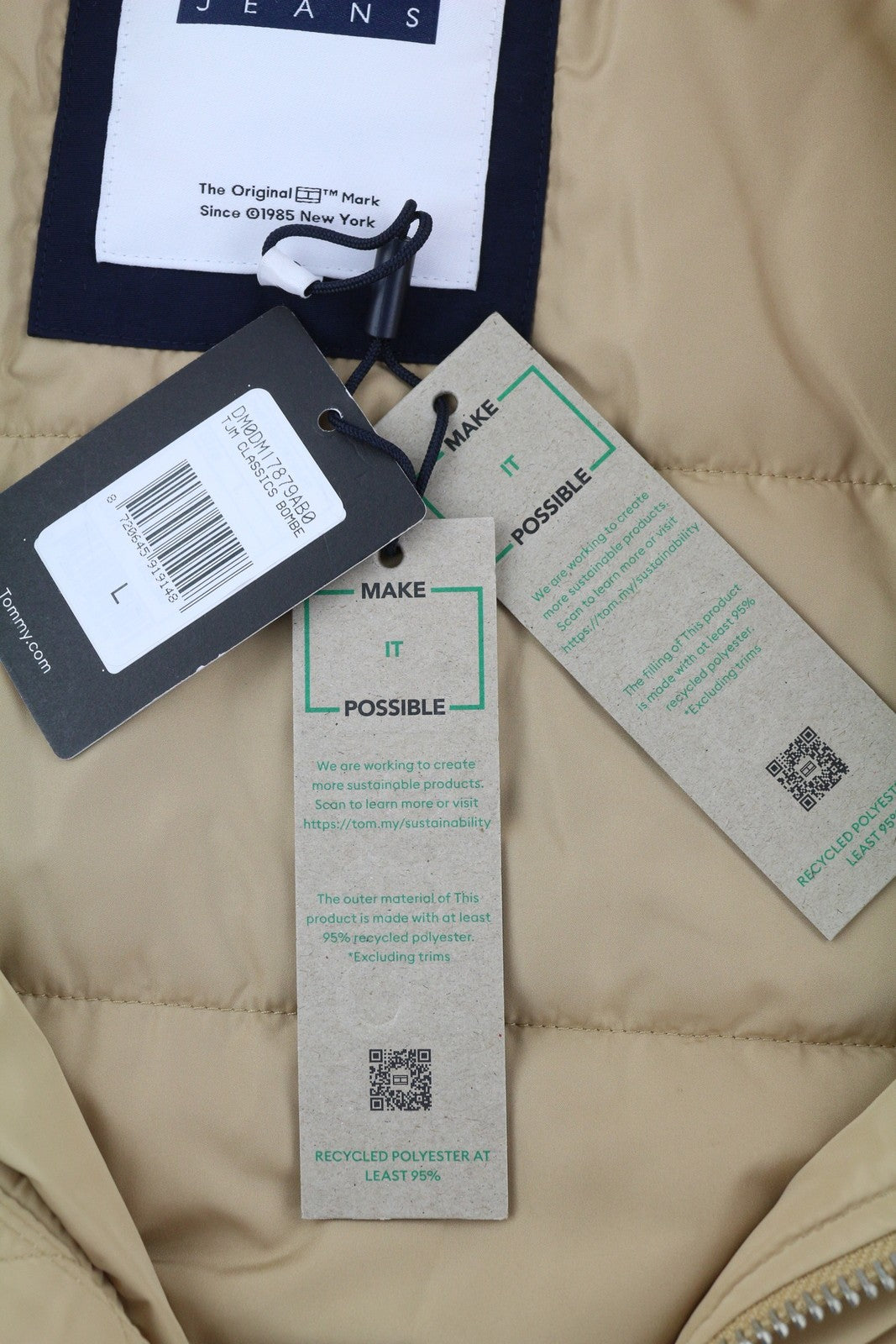 TOMMY HILFIGER Tjm Classics Bomber Men Jacket L Beige Quilted Zip RRP209