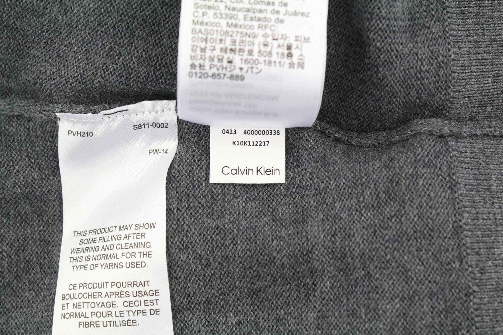 CALVIN KLEIN Merino Polo Men Jumper M Grey Melange Wool Pullover RRP179