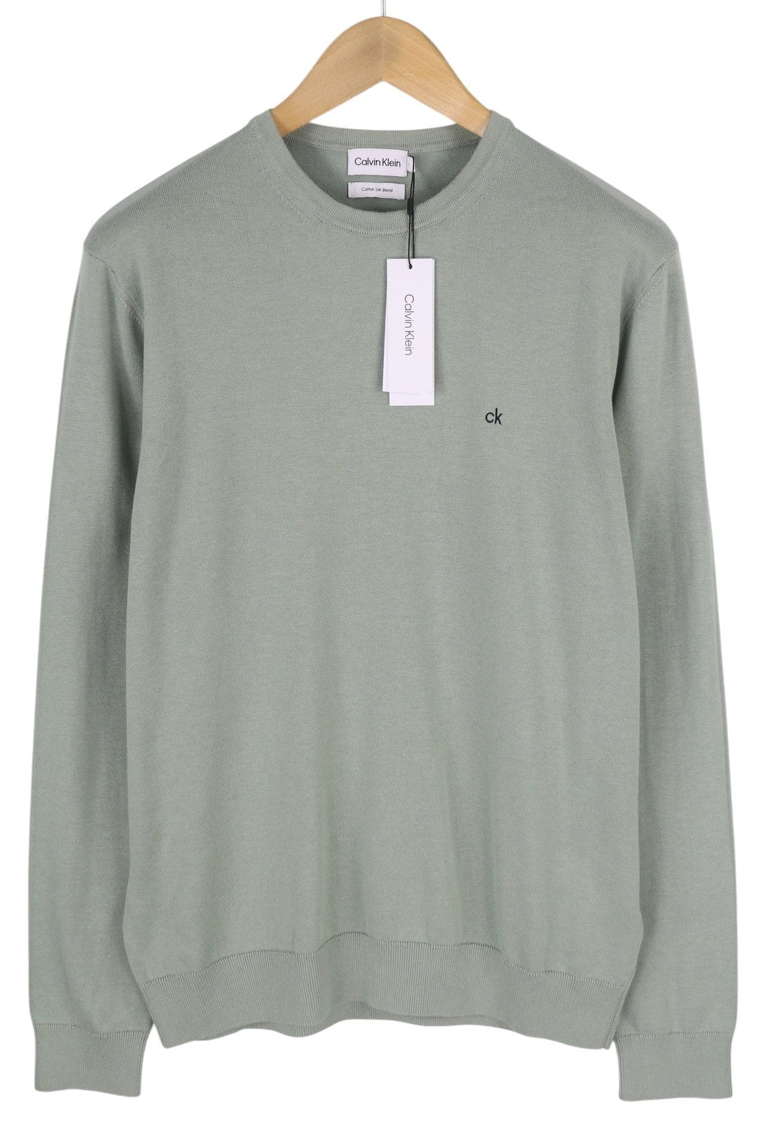 CALVIN KLEIN Cotton Silk Blend Cn Men Jumper S Light Green Crew Knit