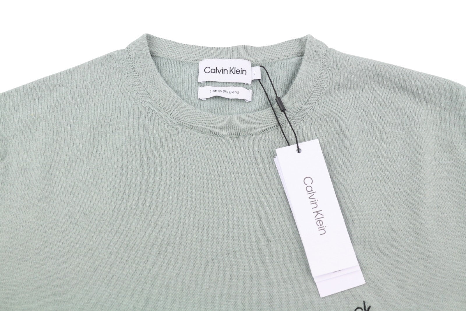 CALVIN KLEIN Cotton Silk Blend Cn Men Jumper S Light Green Crew Knit
