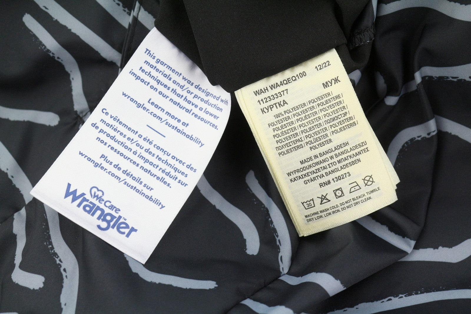 WRANGLER LWT Packable Men Jacket XL Reversible Patterned Hidden Hood Lightweight